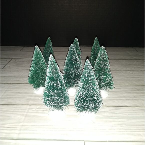Village Accessories Vintage Frosted Topiary Trees Set of 9 Christmas Holiday - Picture 5 of 8